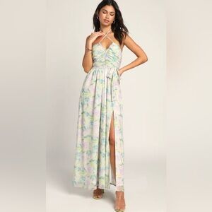Lulu's Pastel Floral Maxi Dress with Crisscross Straps